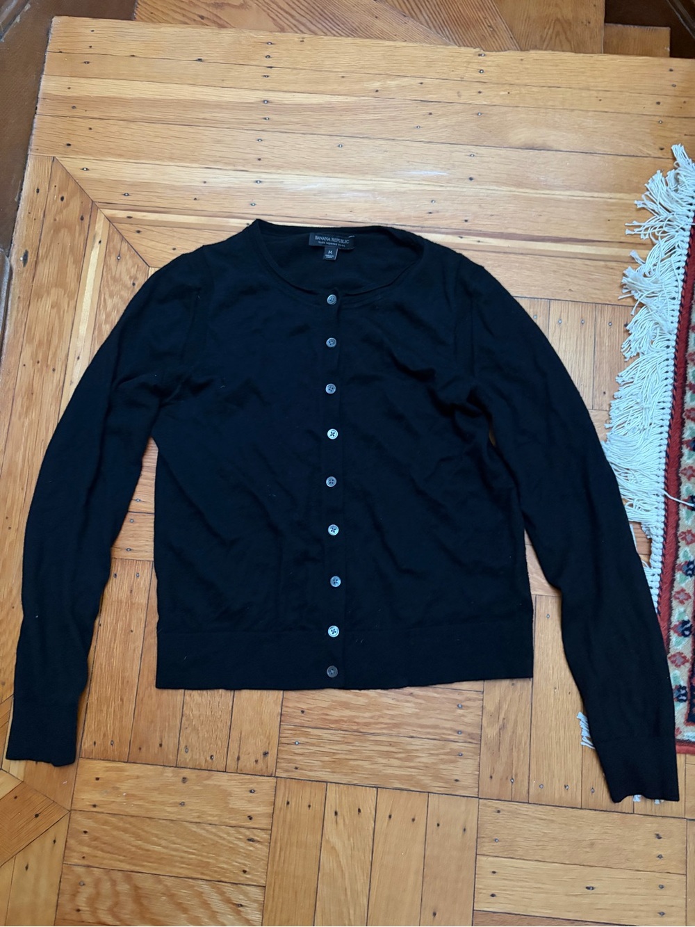 Banana Republic Black Button-Front Crewneck Cardigan